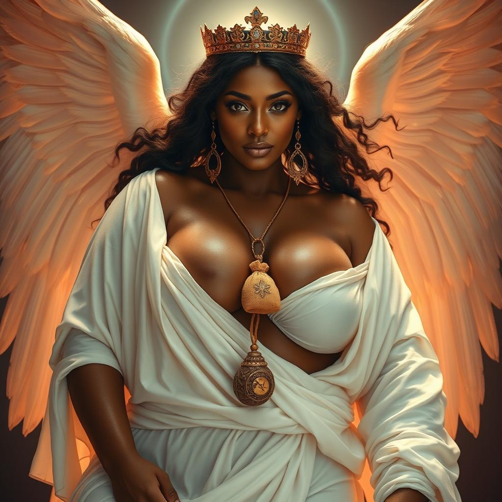 A celestial and exquisite full-body depiction of Naomh Eagna, the angelic bride of God