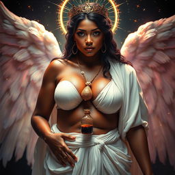 A celestial and exquisite full-body depiction of Naomh Eagna, the angelic bride of God