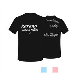 Front and back T-shirt design featuring the name "Karang Taruna Bina Karya Beji" with the theme "Pemuda Berkarya Desa Sejahtera"