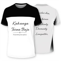 Front and back T-shirt design featuring the name "Karang Taruna Bina Karya Beji" with the theme "Pemuda Berkarya Desa Sejahtera"