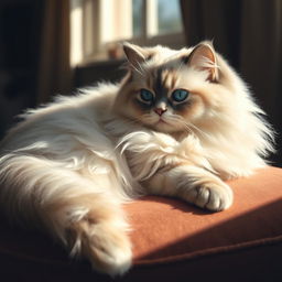 Aesthetic depiction of a graceful and fluffy Persian cat, showcasing its soft, long fur and expressive eyes