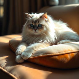 Aesthetic depiction of a graceful and fluffy Persian cat, showcasing its soft, long fur and expressive eyes