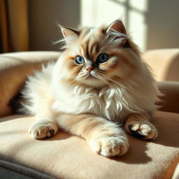 Aesthetic depiction of a graceful and fluffy Persian cat, showcasing its soft, long fur and expressive eyes