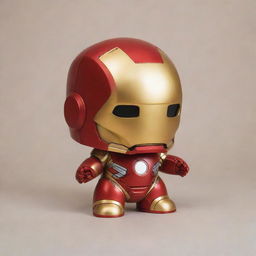 A cute, baby-sized version of Iron Man, featuring bright red and gold colors with a friendly expression on the helmet and small, chubbier features to emphasize youth.