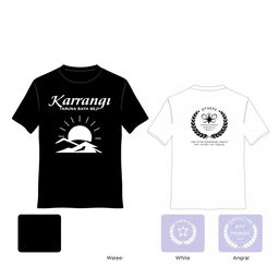 Front and back T-shirt design featuring the name "Karang Taruna Bina Karya Beji" with a theme of independence and youth empowerment