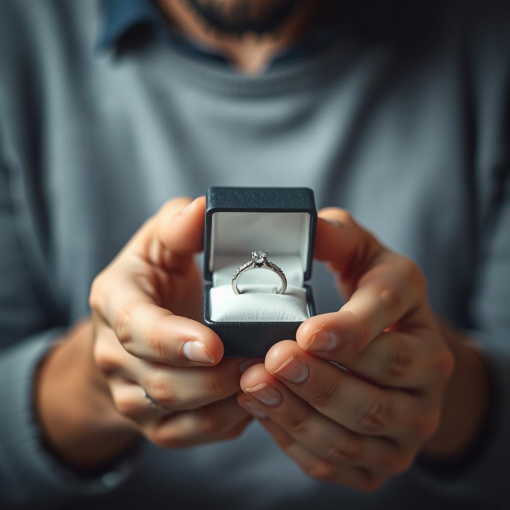 A man holding a wedding ring in a classy box