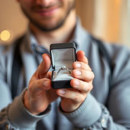 A man holding a wedding ring in a classy box