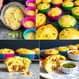 A creative collage of keto eggy muffins showcasing different stages and perspectives