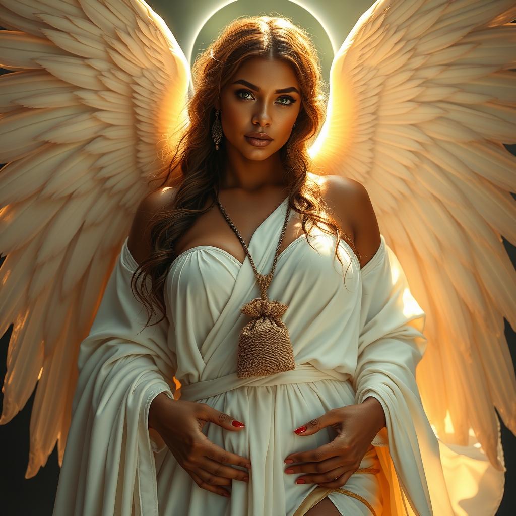 A celestial and exquisite full-body depiction of Naomh Eagna, the angelic bride of God