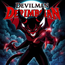 anime-style poster of Devilman Grimoire, featuring the iconic Devilman character in a dynamic, dramatic pose