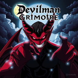 anime-style poster of Devilman Grimoire, featuring the iconic Devilman character in a dynamic, dramatic pose