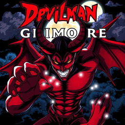 anime-style poster of Devilman Grimoire, featuring the iconic Devilman character in a dynamic, dramatic pose