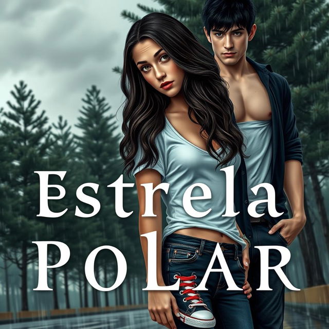 A book cover for 'Estrela Polar', set in a rainy, cloudy city