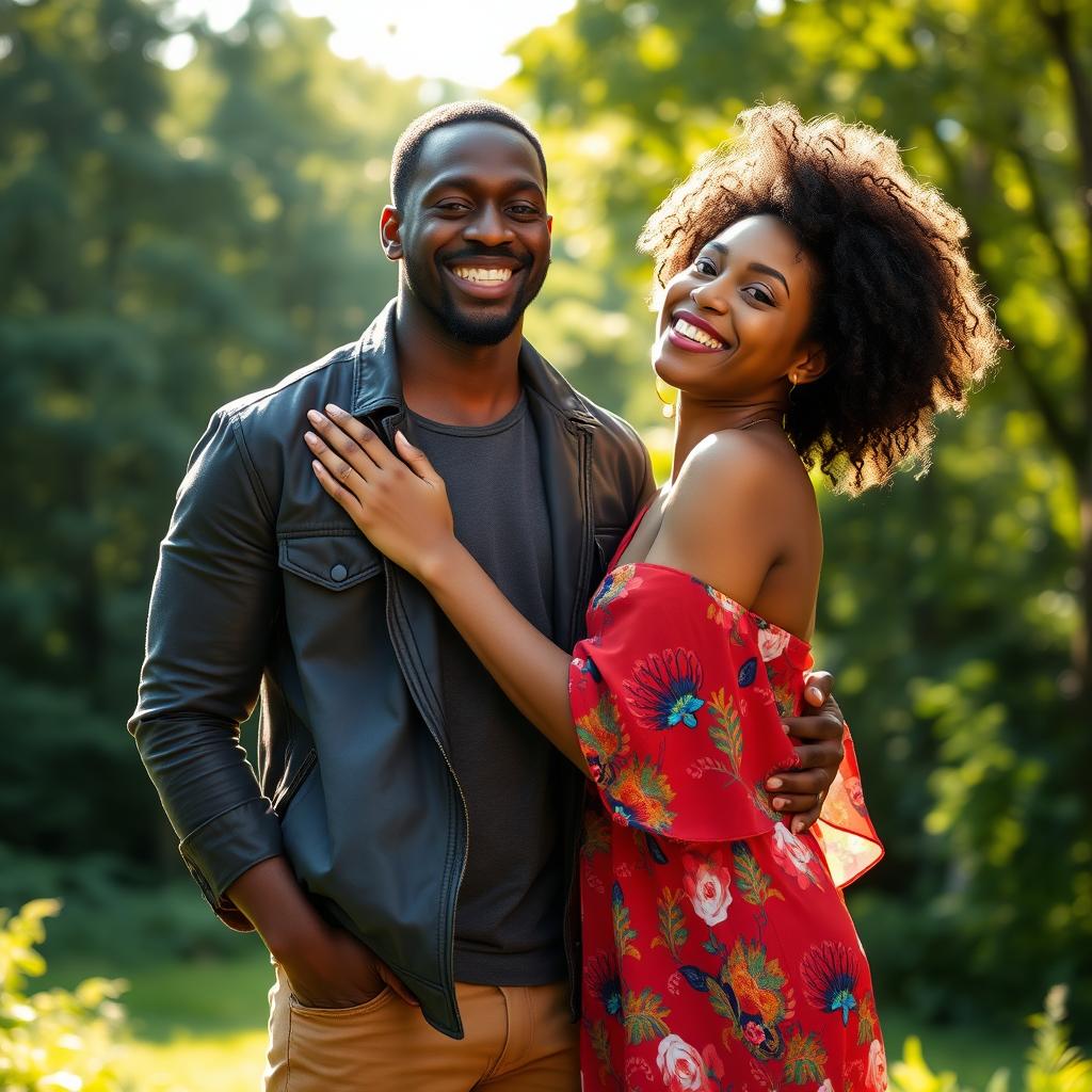 A beautiful black couple embracing warmly