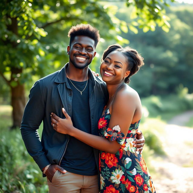 A beautiful black couple embracing warmly