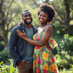 A beautiful black couple embracing warmly