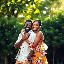 A beautiful black couple embracing warmly