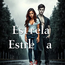 A book cover for 'Estrela Polar', depicting a rainy, cloudy city environment