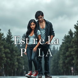 A book cover for 'Estrela Polar', set in a rainy and cloudy city