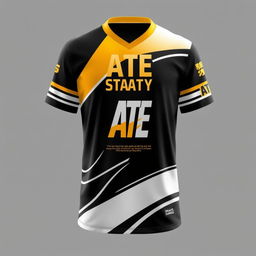 Design a short-sleeved jersey inspired by the images, using a color scheme of black, white, and hints of yellow and orange