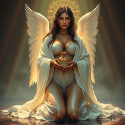 A divine full-body icon of Naomh Eagna, the angelic bride adorned in white robes soaked in holy water