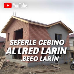 A YouTube thumbnail featuring a photo of a house under construction