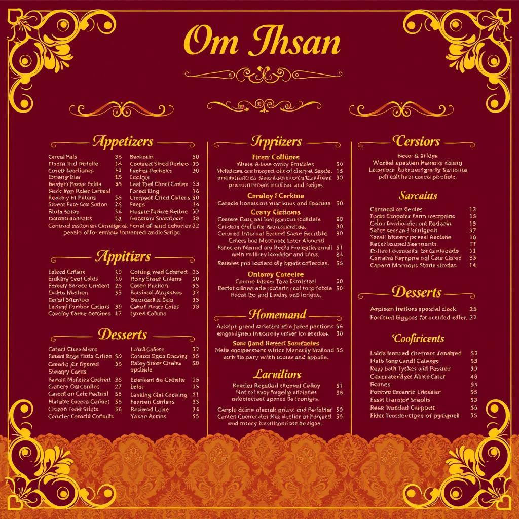 A beautifully designed restaurant menu with the name "Om Ihsan" prominently displayed at the top