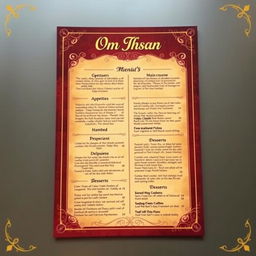 A beautifully designed restaurant menu with the name "Om Ihsan" prominently displayed at the top