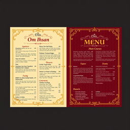 A beautifully designed restaurant menu with the name "Om Ihsan" prominently displayed at the top