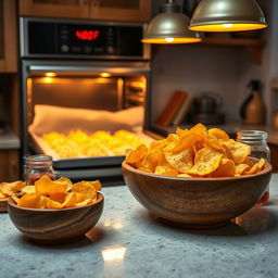 A cozy kitchen setting with an oven preheating in the background, digital display showing 400°F