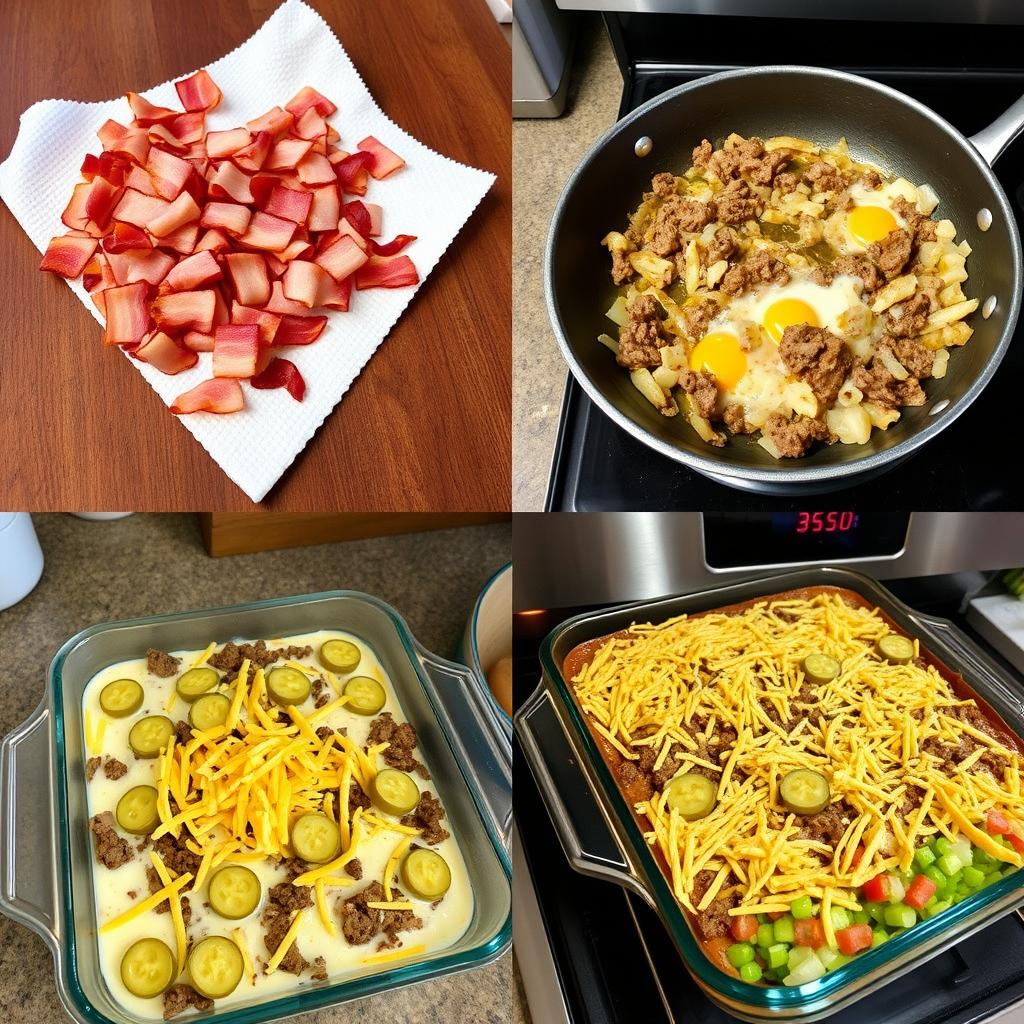 A homey kitchen scene featuring a delicious casserole being prepared