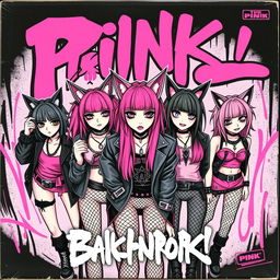 An album cover featuring five girls with cat ears, all styled in a punk and pink theme