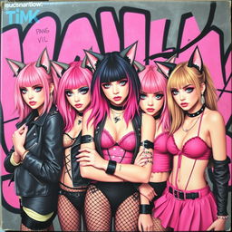 An album cover featuring five girls with cat ears, all styled in a punk and pink theme