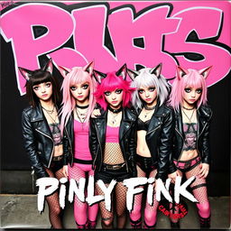 An album cover featuring five girls with cat ears, all styled in a punk and pink theme