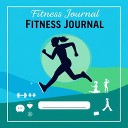 A dynamic and energetic fitness journal cover featuring an abstract silhouette of a person in a running pose