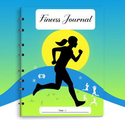 A dynamic and energetic fitness journal cover featuring an abstract silhouette of a person in a running pose