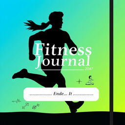 A dynamic and energetic fitness journal cover featuring an abstract silhouette of a person in a running pose