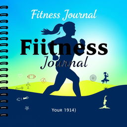 A dynamic and energetic fitness journal cover featuring an abstract silhouette of a person in a running pose