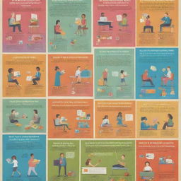 A vibrant, inspiring poster featuring a variety of adult responsibilities such as job, health, finance, and relationships, emphasizing the importance of responsible adulthood.