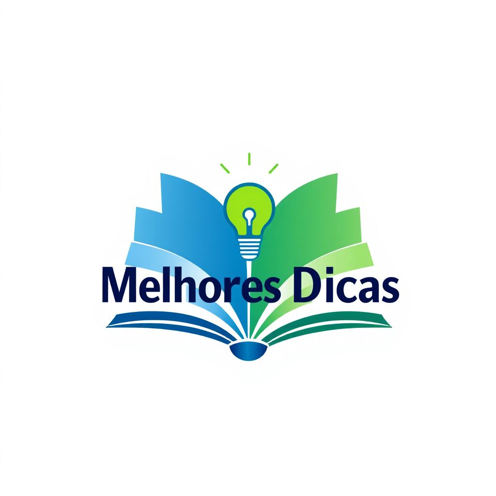 A clean and modern logo design featuring an open book with pages forming a gradient from blue to green, symbolizing knowledge and growth, with the bold and stylish text 'As Melhores Dicas' integrated into the design