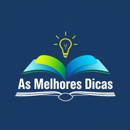 A clean and modern logo design featuring an open book with pages forming a gradient from blue to green, symbolizing knowledge and growth, with the bold and stylish text 'As Melhores Dicas' integrated into the design