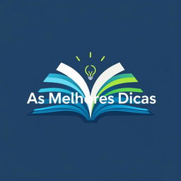 A clean and modern logo design featuring an open book with pages forming a gradient from blue to green, symbolizing knowledge and growth, with the bold and stylish text 'As Melhores Dicas' integrated into the design