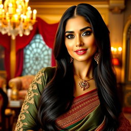 A glamorous Indian television series actress with captivating features, dressed in elegant traditional Indian attire