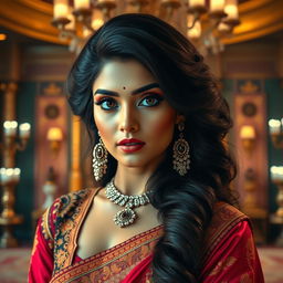 A glamorous Hindi television series actress with captivatingly large and expressive features, such as prominent dark eyes and voluminous silky black hair