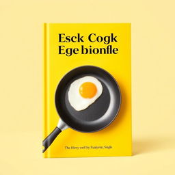 A yellow book cover design featuring a stylish frying pan with an egg frying inside