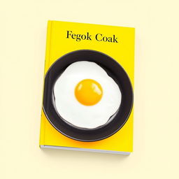 A yellow book cover design featuring a stylish frying pan with an egg frying inside