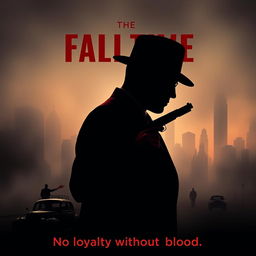 A captivating poster in shades of black and red showcasing the silhouette of a classic 1940s gangster