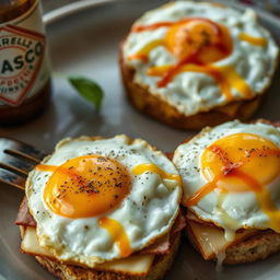 A delicious and savory meal featuring two servings of gourmet fried egg sandwiches