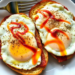 A delicious and savory meal featuring two servings of gourmet fried egg sandwiches