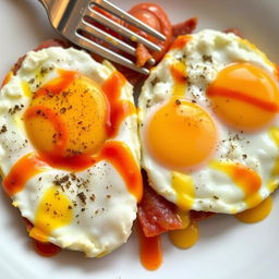 A delicious and savory meal featuring two servings of gourmet fried eggs